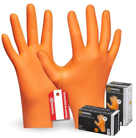 Gebol Orange Nitril Ultra Grip (50 Stück) Arbeitshandschuhe, Gr. 11/XXL | Für Werkstatt, Montage & KFZ, sicherer Halt bei jedem Griff, feines Tastgefühl, angenehme Passform