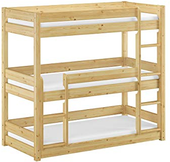 Erst-Holz®Dreier-Etagenbett für Erwachsene Stockbett für DREI Personen 90x200 Kiefer Massivholz V-60.03-09Rollrost und Matratze inkl.