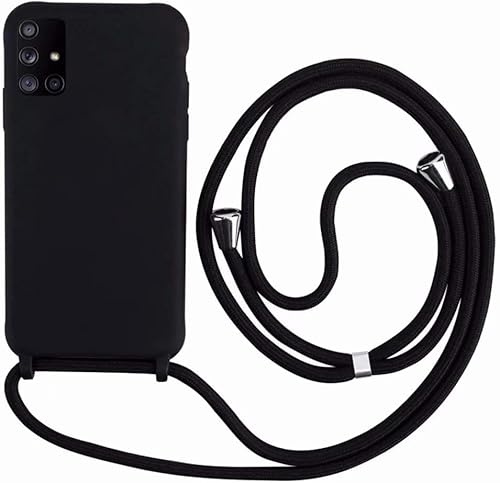 Ququcheng Kompatibel mit Samsung Galaxy A71 Hülle,Handykette Hülle Silikon Seil Necklace Handyhülle mit Kordel Tasche TPU Bumper Schutzhülle für Samsung Galaxy A71-Schwarz