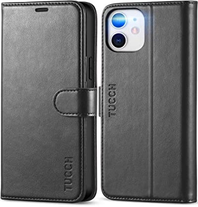 TUCCH Funda para iPhone 12 Pro, Funda Protectora de Cuero PU para iPhone 12 con Bloqueo RFID, Cáscara de TPU, Ranura para Tarjeta, Funda Piel para iPhone 12 Pro/iPhone 12 5G (6.1 pulgadas 2020), Negro