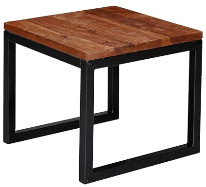 FineBuy Beistelltisch 45x45x40 cm Sheesham Massivholz Metall