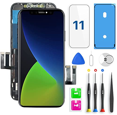 QTlier Écran de Rechange pour iPhone 11 6.1'', LCD Écran Tactile Digitizer Assembly avec Kit De Réparation Complet + Protecteur D'écran + Adhésif Étanche