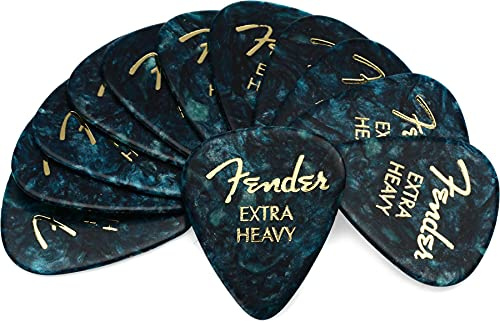 Fender® »351 SHAPE CLASSIC PICKS« Médiators en Celluloïd - Forme: 351 - Pack de 12 - Épaisseur: X-Heavy - Couleur: Ocean Moto