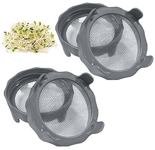 Sprossendeckel, 4 Stück, Kunststoff-Sprossendeckel mit rostfreiem Edelstahl-Sieb für Einmachgläser, Samenkeimmaschine mit Ständer, Anbaubohnensprossen, Brokkolisamen, Alfalfa, Salat Sprossen