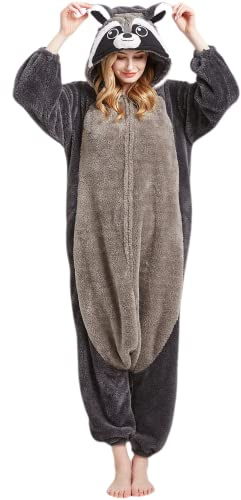 DarkCom Unisexe Adulte Cosplay Gris Raton Laveur Animal Onesie Pyjama S