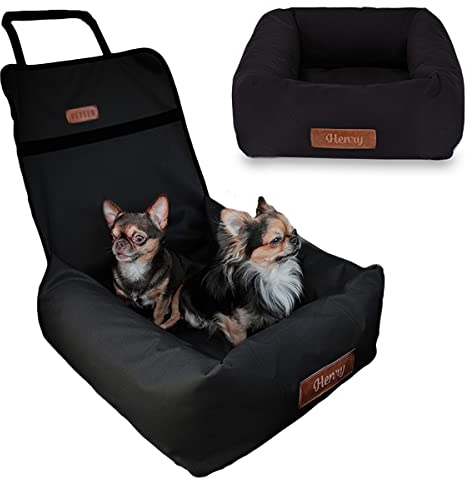 Petsen Hunde Personalisiert Autositz, Autositze Hund Rückbank mit Leine, Hundeautositz mit Hundenamen, Hundekorb Kleine Hunde, Hundekörbe Auto, Autobett, Hundebett