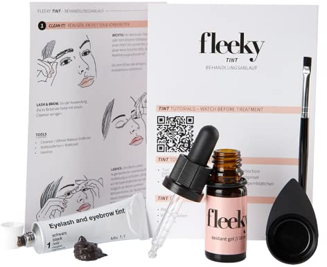 fleeky Augenbrauenfarbe Set | Brow Tint Colour Gel | Selber Färben | Schälchen & Pinsel | 15 + 10 ml | Farbe für Brauen | Schwarz o. Braun o. Hellbraun (Schwarz)