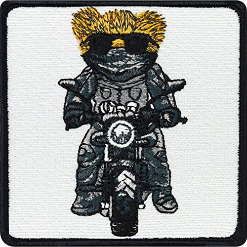 Biker Bär Aufnäher Premium Patch zum annähen/aufbügeln Teddybär Aufbügler Teddy am Motorrad Aufkleber | TED Teddy bear Cruiser Applikation für Lederjacke, Weste, Motorradkoffer | 75x75mm