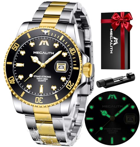 MEGALITH Orologio 40mm Analogico Quarzo Uomo Acciaio Impermeabile Luminoso Data Lusso Elegante Business Classico da Polso Regalo