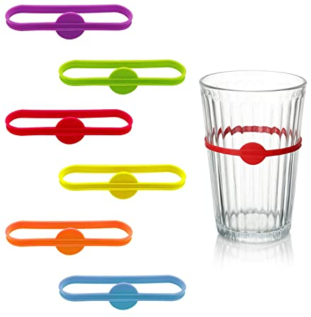 YYST 6 Pezzi Segnabicchieri Silicone,Marcatori per Bicchieri di Vino,Riutilizzabile Pennarelli per Bicchieri di Vino per Bar Party (A)