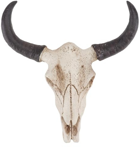 Veemoon Cow Skull Wall Hanging, Halloween Cow Skull Decor Simulation 3D Animal Long Bull Decor Resin Sculpture Artwork Wall Hanging Ornament for Halloween Decorating Home