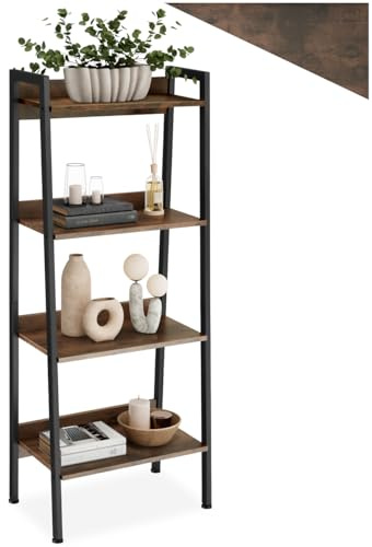 tectake® Leiterregal mit 4/5 Ebenen, schmales Regal, Standregal, Nischenregal, Möbel für Arbeitszimmer, Badezimmer Regal, Bücherregal Wand, 57,5 x 34 x 138 cm - Industrial Dunkelbraun