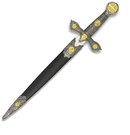 ECOMMUR Daga Templaria color Plata | Cuchillo-puñal templario histórico de coleccionista con vaina. Colección de artículos antiguos