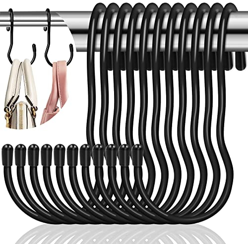 12 Pcs Crochet S, 90 °Anneau de Suspension en Forme de S Noir Crochets S de Suspension pour Cuisine,Armoire,Garage,Jardin,Casseroles et Poêles Suspendues,Vêtements(10.5cm)