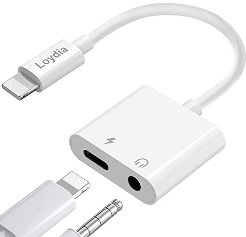 Loydia [Apple MFi Certified] Headphone Adapter for iPhone/iPad, Lightning to 3.5mm Headphone Jack adapter, 2-in-1 Charger and 3.5mm Aux Audio Converter Adapter for iPhone 14/13/12/11/XS/XR/X/8/iPad