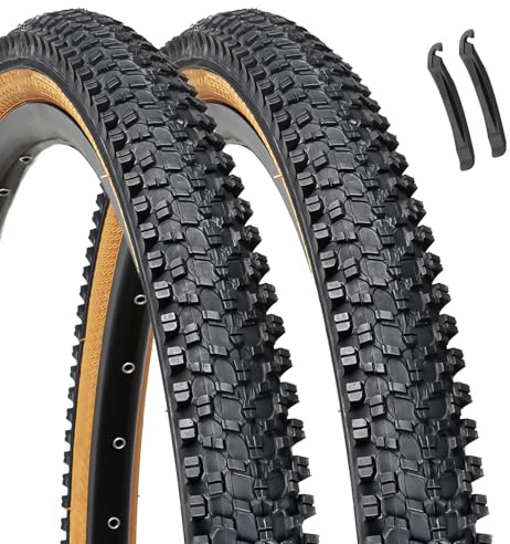 2-Pack 26-inch Mountain Bike Tires: Hycline 26x1.95 inch (54-559mm) 60TPI Folding Replacement Puncture-Resistant Bicycle Tires with Pair Tire Levers for MTB Off-Road Bike