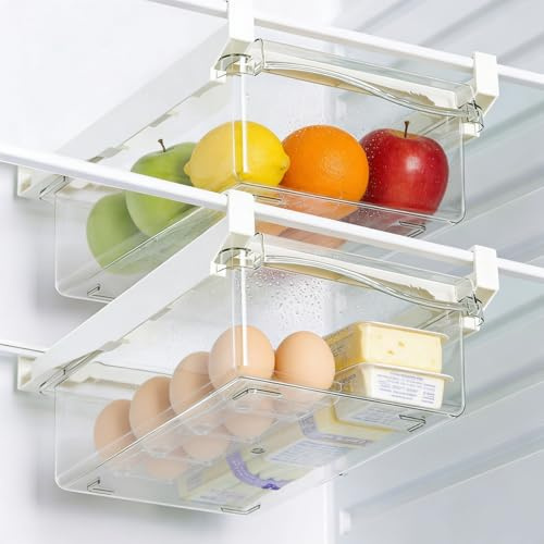 URALFA Fridge Drawer Organizer, Adjustable Refrigerator Drawers for Fruit and Vegetable, Pull Out with Handle, Shelf Holder Storage Box, Fit for Fridge Shelf Under 1.1