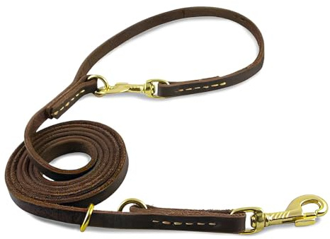 Nordkawa Hundeleine aus Leder, 2,4 m, multifunktional, echtes Leder, freihändige Hundetrainingsleine, verstellbare Retrieverleine für kleine, mittelgroße und große Hunde, Braun, 2,4 m