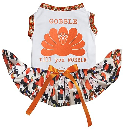 Petitebelle Orange Gobble Turkey Till You Wobble Puppy Dog Dress (Weiß/Thanksgiving, XS)