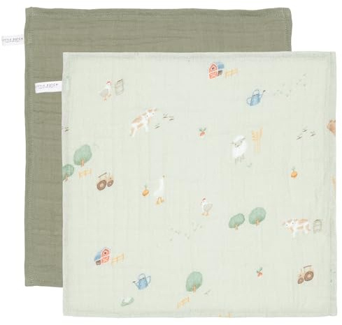 Little Dutch Mundtücher Spucktücher Mulltücher Musselin 2er Set (25x25 cm) Baumwolle grün - Little Farm
