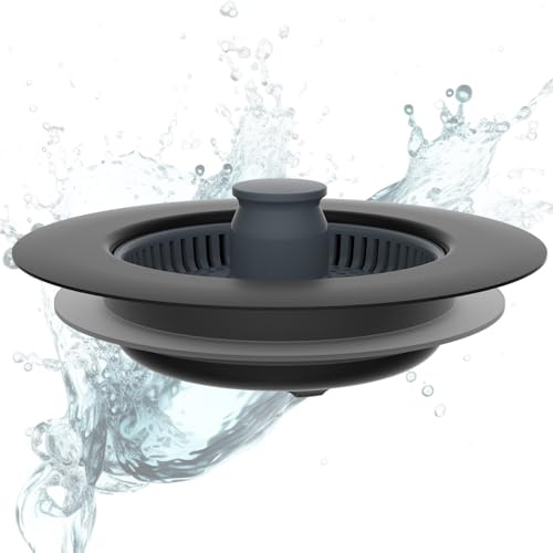 Hibbent Bouchon Evier Cuisine, Bouchon Evier en INOX avec Un Set Combiné Filtre Evier Cuisine, Anti-Colmatage, PréVention des Odeurs,Grille Evier Cuisine-Profondeur de L'éVier >22mm (Noir)
