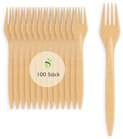 ECOPICNIC Tenedores Desechables de WPC, Color Marrón Claro, 100 unidades | Cubiertos resistentes de WPC, ideales para comidas, catering y eventos sostenibles