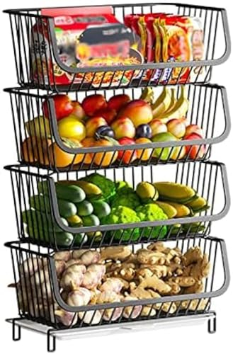 Obst- und Gemüseregal auf der Arbeitsplatte, Obst- und Gemüsehalter aus Metall, schwarzer Aufbewahrungsstapel, Drahtkorb, stapelbare Regale, Gemüse, Lebensmittel, Küchenregal, Ständer, 2-stö