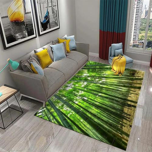 XINRUYI 3D Grüner Bambus Wald Bambusteppich Wohnzimmer Schlafzimmer Küche Bad rutschfeste Matte Dekoration