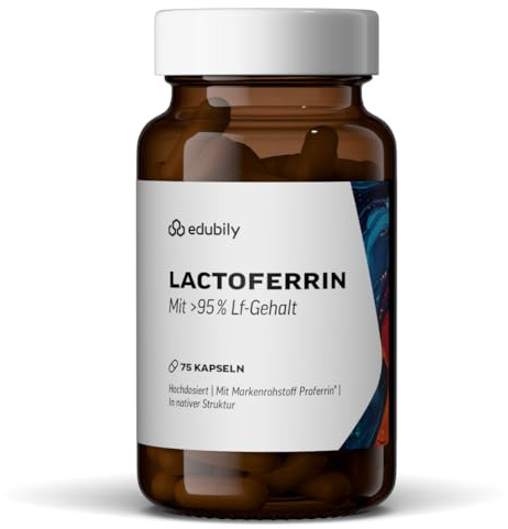 edubily® Lactoferrin - Lactoferrin Kapseln als hochwertiges eisenbindendes Protein - mit Proferrin® Markenrohstoff (>95% Lactoferrin), 300 mg pro Kapsel - 1 Kapsel täglich (75 Kapseln, laktosefrei)