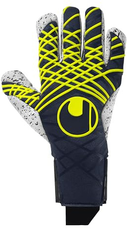 uhlsport Fußball Torwarthandschuhe Prediction Supergrip+ Finger Surround, Marine/weiß/Fluo gelb, 10