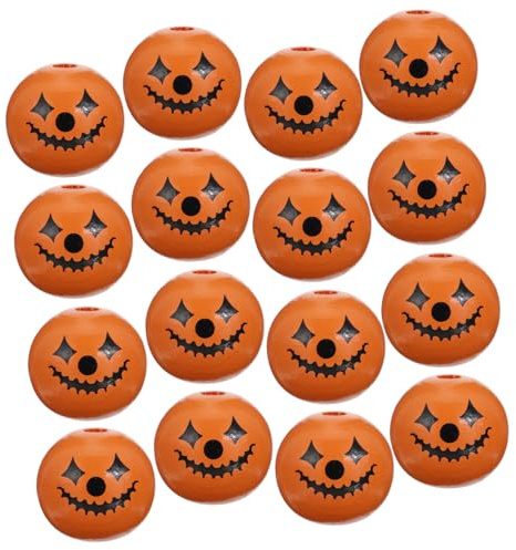 STOBOK 50 Stück Halloween Holzperlen 2.5Cm Runde Holzperlen Mit Gesicht Für Diy Schmuckherstellung Und Bastelprojekte