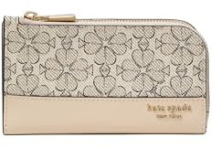 Kate Spade New York Devin Saffiano Leather Wallet, Neutral Multi Spade Flower, Small Slim Bifold
