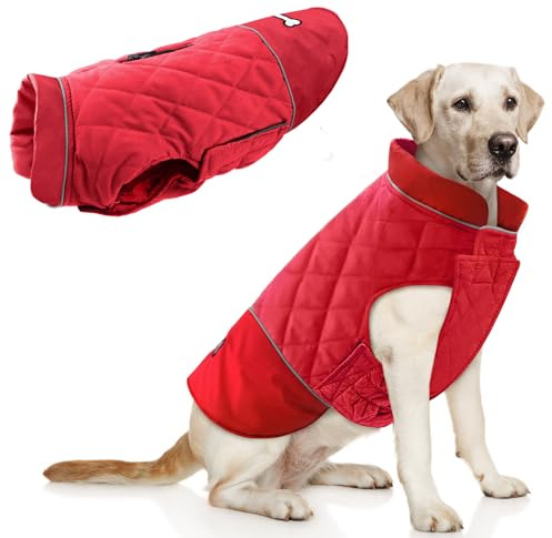 Idepet Winddichter Hundemantel Winter Warme Jacke,Anti-Schneeanzug Hundebekleidung für kleine mittelgroße Hunde mit Geschirrloch Blau Rosa Grau (Rot, XS)