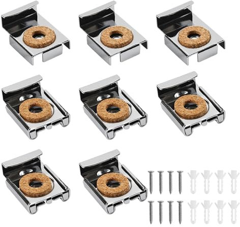 8 Piezas Soporte Espejo Pared, Clips de Espejo Sin Marco, Clips de Espejo de Metal con Resorte, Soportes Fijación de Espejos con Tacos y Tornillos para Espejo, Vidrio