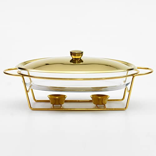 Vituord Chafing Dish Buffet Set, 3L Oval Food Warming Heating Pan, with Glass Pot, Metal Lid, Stainless Steel Stand, for Buffet/Wedding/Party Banquets