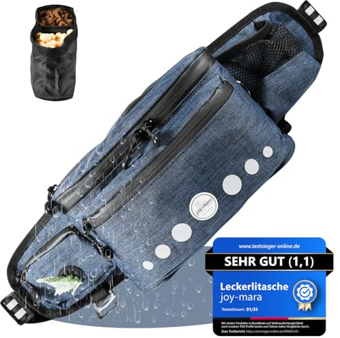 joy-mara Leckerlitasche für Hunde - wasserdichte Hunde Leckerlitasche & Bauchtasche Hundetraining, Gassi Tasche Hund mit Flaschenhalter, Futtertasche Hund mit Kotbeutelspender & Leckerlibeutel