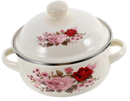 Cabilock Pentola Smaltata Doppio Manico e Coperchio Casseruola Multiuso per Zuppe Noodles e Brasati capacità Media per Uso Quotidiano Affidabile