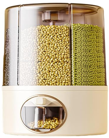Rotating Rice Bucket, Food Storage Dispenser, Rice Dispenser, Kitchen Storage Bucket, Rice Storage Dispenser, Rotating Food Dispenser, 6-Grid Rice Dispenser for Home