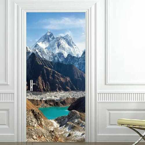 Türtapete Selbstklebend 86x200 cm Türfolie Selbstklebend Berg Türaufkleber Türposter Winterschneeszene Türsticker Fototapete 3D Effekt für Schlafzimmer Wohnzimmer Küche 22a