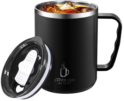 Tasse à café de voyage de 500 ml, gobelet isotherme en acier inoxydable avec couvercle et poignée, gobelet de voyage à double paroi pour boissons chaudes et froides (noir)