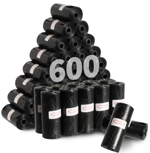 KOMABLEN 600 Pièces Sac a Crottes Chien, 40 Rouleaux Sac a Caca pour Chien avec Distributeur a Crottes Chien, Portable et Anti-Fuite Sacs Ramasse-Crottes pour Chiens 33x22.8cm