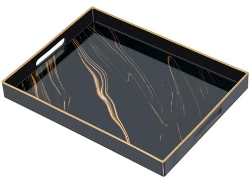 Serving Tray, Modern Plastic Food Trays for Eating on Lap Decor Coffee Tray with Handles Rectangular Non-slip Candle Plate, 40x30x4 cm Large Drinks Platter for Kitchen/Living Room/Bedroom/Party