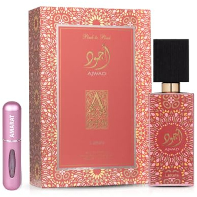 Ajwad Pink - Fragranza araba unisex a lunga durata, con atomizzatore ricaricabile, 5 ml, profumo esotico con note di guava, rosa e pelle (Ajwad Pink)