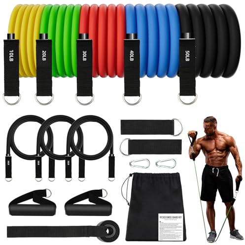 JATEKA Fitnessbänder 5er Set, Sports Resistance Fitness Bands 5 Widerstandsstufen, Widerstandsbänder mit Türanker, Griffe, Knöchelriemen, Tragbarer für Muskelaufbau und Pilates Männer Frauen