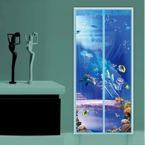 Magnetischer Türvorhang 90 x 210 cm Terrassentür Fliegengitter Fliegen-Bug-Moskito-Netzvorhang Automatisches Schließen Ohne Bohren (Fisch)