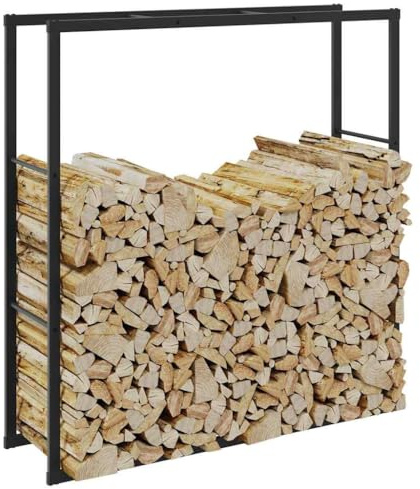 Étagère à bois de cheminée en Métal, Support à Bois de Chauffage, Range-Bûches Porte-Bûches pour Intérieur et Extérieur, Stockage de Bois, noir 110x30x116 cm acier