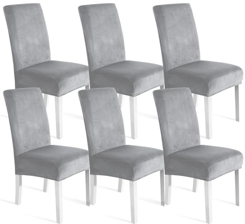 Ystyle Weich Stuhlhussen Samt Stretch 6er Set, Silbergrau | Universale Stuhlüberzug, Waschbar Dekoration Stuhlüberzieher, Stuhlhussen Kratzfest Hochlehner für Haus Hotel Bankett