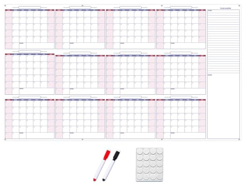 2026 Wandkalender, Jahresplaner, wiederverwendbarer, löschbarer Kalender 2026, Heimbüro, Organizer, Planer, undatiert (152 x 87 mm), wiederverwendbar für die Wand