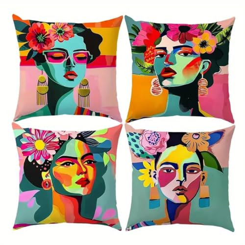 Kissenbezüge 4er Set Schönheit 30x30cm Dekorative Kissenhülle, Leinen Zierkissenbezüge mit unsichtbarem Reißverschluss, Weich Kissen Bezug Zierkissen für Sofa Wohnzimmer Zuhause Dekor Sv10737