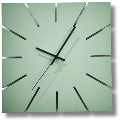 Orologio da parete in legno silenzioso 30 cm - Design quadrato moderno senza ticchettio, ideale per cucina, soggiorno, camera da letto o ufficio, lancette personalizzabili (verde lancette nere)